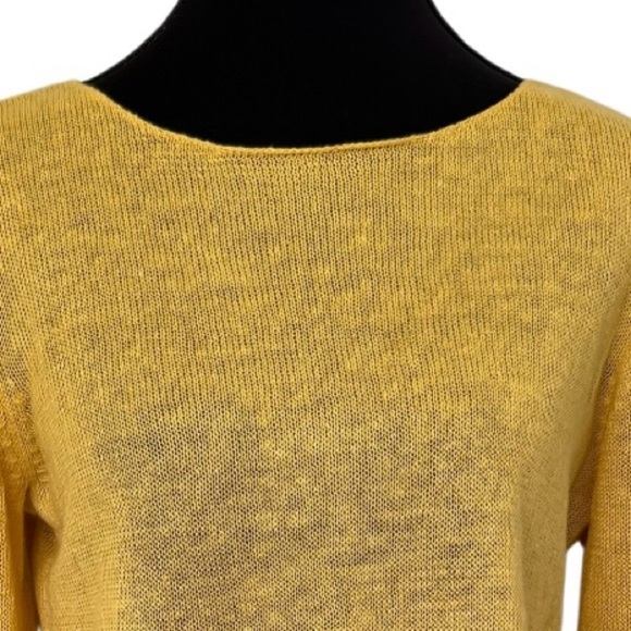 Eileen Fisher 100% Linen Pullover Boatneck Roll Hem Sweater, Yellow, Size PP - Picture 5 of 9